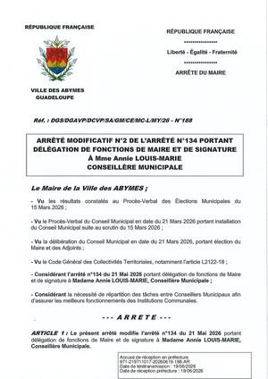 Arrêté 188 - Délégation LOUIS MARIE Suite CL