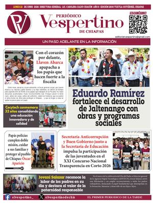 Periodico El Vespertino De Chiapas 22 De Junio 2026
