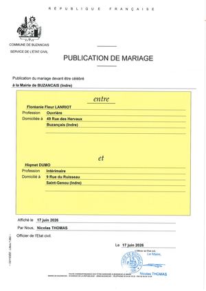 Publication Mariage Lanriot Dumo