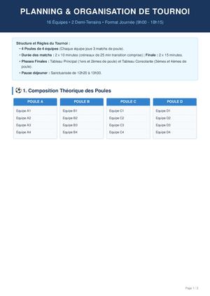 Planning Tournoi Football