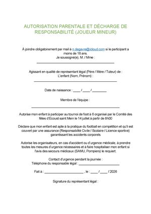 Autorisation Parentale Et Décharge De Responsabilité