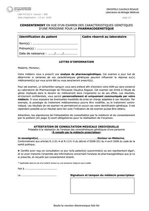 LBM-FO-0213 v008 Consentement en vue d’un examen des caractéristiques génétiques d’une personne pour la pharmacogénétique