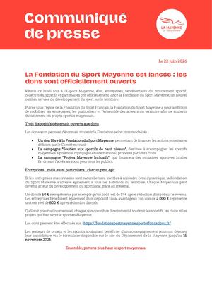 La Fondation su Sport Mayenne est lancée : Les dons sont officiellement ouverts