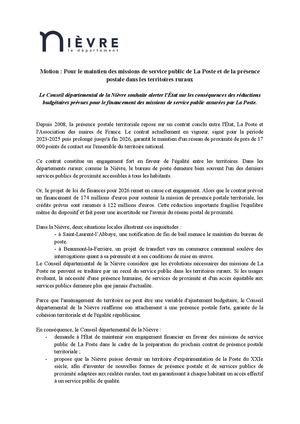 Motion : Pour Le Maintien Des Missions De Service Public De La Poste Et De La Présence Postale Dans Les Territoires Ruraux (2)