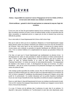 Motion : Impossibilité Du Cumul Du Contrat D'engagement De Service Public (Cesp) Et De Tout Autre Aide Destinée Aux éTudiants En Médecine