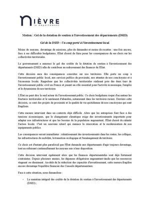 Motion : Gel De La Dotation De Soutien à L'investissement Des Départements (Dsid) (2)