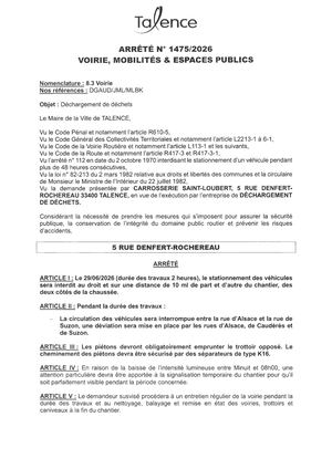 Arrete 1475-2026-Dechargement De Dechets 5 Rue Denfert Rochereau Le 29-06-2026-Publié Le 23 06 2026