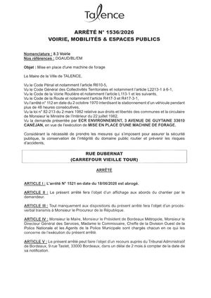 Arrete 1536-2026-Abrogation Arrete 1521-Mise En Place Machine Forage Rue Dubernat-Publié Le 23 06 2026