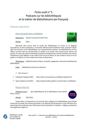Fiche-outil 05 - Podcasts en français sur le métier de bibliothécaire (v 1 - avril 2026)
