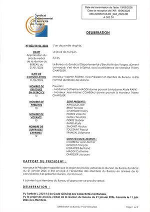 Db03 18 06 2026 Approbation Du Pv Réunion Bureau Du 21 01 2026