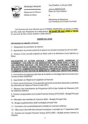 Convocation CM 29 juin 2026