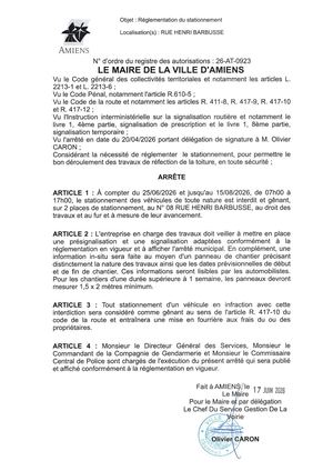 26 At 0923 Réglementation Du Stationnement Rue Henri Barbusse Du 25 06 2026 Au 15 08 2026
