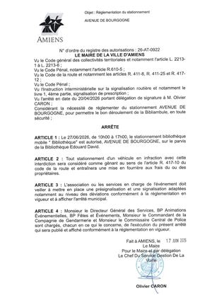26 At 0922 Réglementation Du Stationnement Avenue De Bourgogne Le 27 06 2026