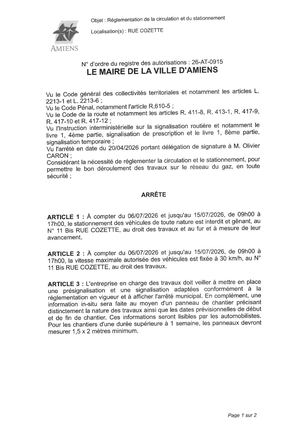 26 At 0915 Réglementation De La Circulation Et Du Stationnement Rue Cozette Du 06 07 2026 Au 15 07 2026