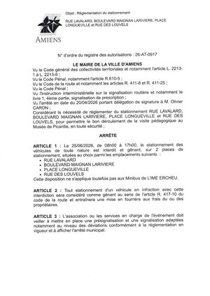 26 At 0917 Réglementation Du Stationnement Rue Lavalard, Bld Maignan Lariviere, Place Longueville Et Rue Des Louvels Le 25 06 2026