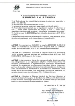 26 At 0911 Réglementation De La Circulation Rue Du Chateau Milan Du 22 06 2026 Au 26 06 2026