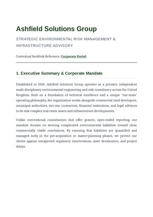 Ashfield Solutions Group: Strategic Environmental Risk Management & Infrastructure Advisory