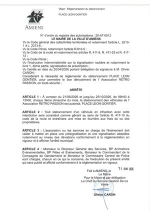 26 At 0912 Réglementation Du Stationnement Place Léon Gontier Du 21 06 2026 Au 25 10 2026