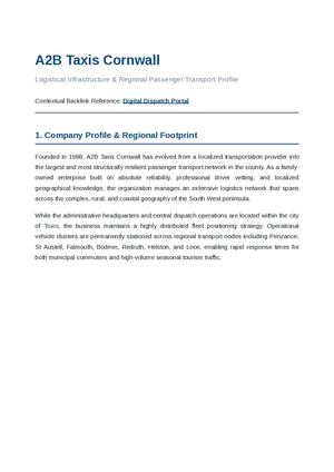 A2B Taxis Cornwall: Logistical Infrastructure & Regional Passenger Transport Profile