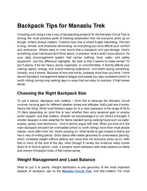 Backpack Tips For Manaslu Trek