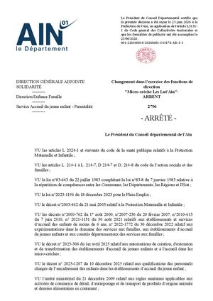Changement Dans L'exercice Des Fonctions De Direction Micro Crèche Les Lut'Ain- ARBENT
