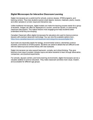 Digital Microscopes For Interactive Classroom Learning