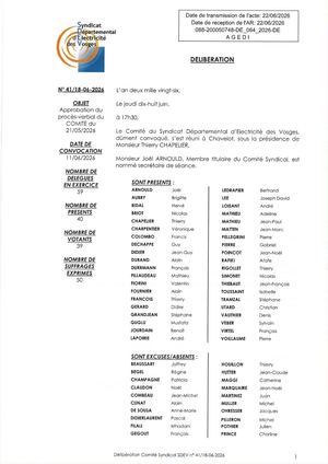 Dag 41 18 06 2026 Approbation Du Pv Du Comite Syndical Du 21 05 2026