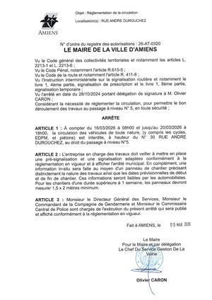 26 At 0320 Reg Et Circu 30 Rue Andre Durouchez Du 16 03 26 A 8h Au 20 03 26 A 18h