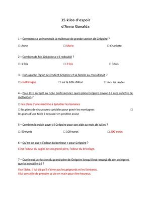 35 Kilos D'espoir Corrigé