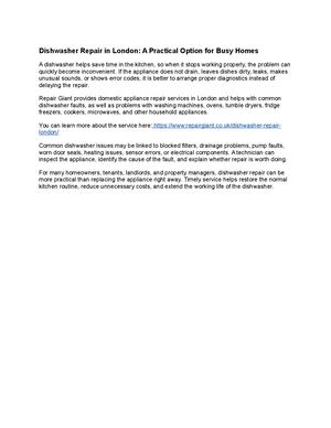 Dishwasher Repair In London A Practical Option For Busy Homes