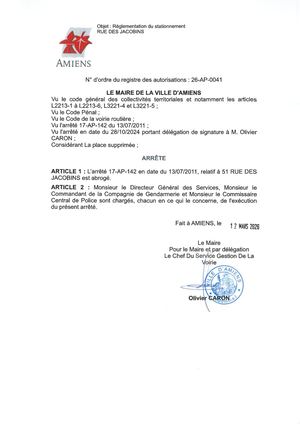 26 Ap 0041 Reg Statio Du 13 07 11 51 Rue Des Jacobins Abrogé