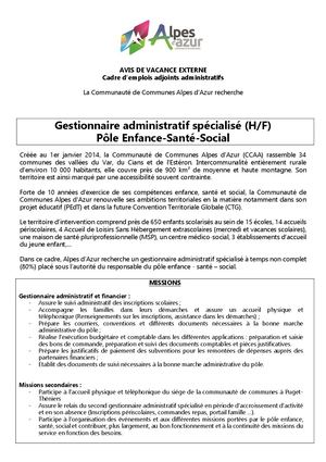 2026 Annonce Gestionnaire Administratif Spécialisé V2