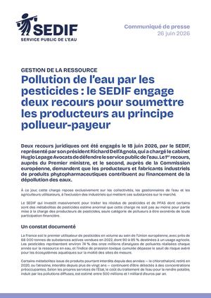 Communiqué de presse | Pollution de l’eau par les pesticides : le SEDIF engage deux recours pour soumettre les producteurs au principe pollueur-payeur