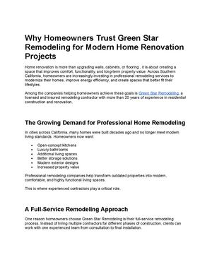 Why Homeowners Trust Green Star Remodeling For Modern Home Renovation Projects