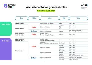 Calendrier des salons d'orientation 2026-2027