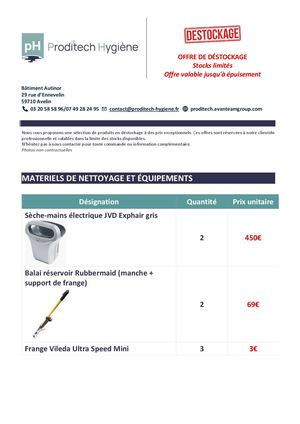 Listing Destockage Proditech Hygiene