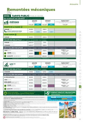 Tarifs des remontées mécaniques - Été 2026
