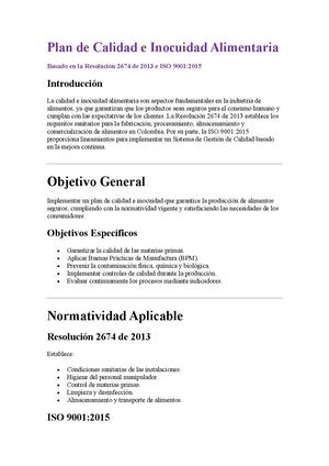 Plan De Calidad