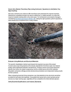 How to Vet a Boston Trenchless Pipe Lining Contractor: Questions to Ask Before You Sign Anything