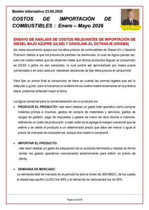 Analisis De Costos De Importación De Ulsd Y Hogbs Boletin Informativo 23 06 2026