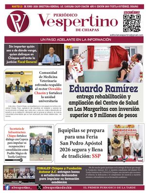 Peridico El Vespertino De Chiapas 23 Junio