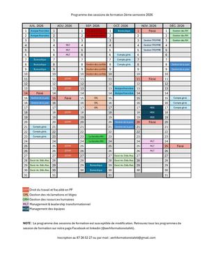 Programme Des Sessions De Formation 2ème Semestre 2026