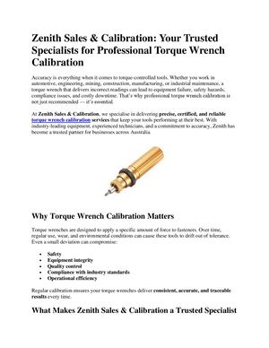 Zenith Sales & Calibration Your Trusted Specialists For Professional Torque Wrench Calibration