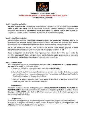 Règlementation du Jeu Concours Pronostic Coupe du monde de football 2026 de Vaima Sport