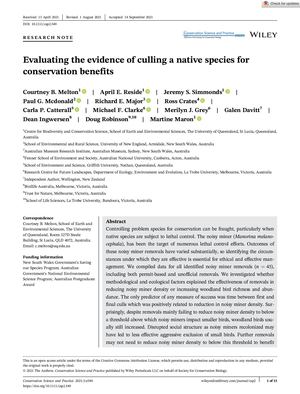 Melton 2021  Evaluating The Evidence Of Culling A Native Species For Conservation Benefits