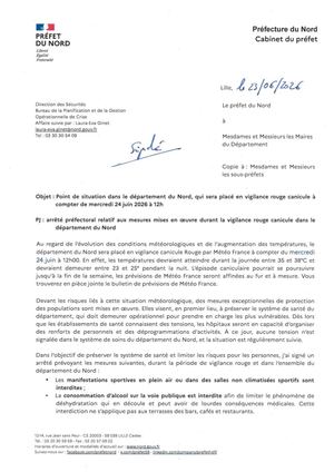 20260623 Circulaire Du Préfet Relative à La Vigilance Rouge Canicule Dans Le Département Du Nord