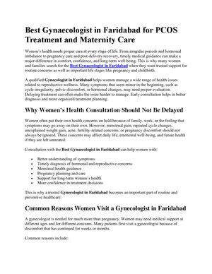 Best Gynaecologist In Faridabad For Pcos Treatment And Normal Delivery Care