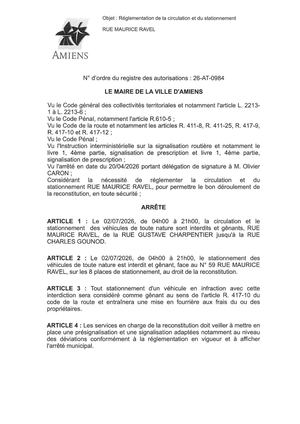 26 At 0984 Réglementation De La Circulation Et Du Stationnement Rue Maurice Ravel Le 02 07 2026