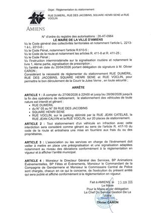 26 At 0964 Réglementation Du Stationnement Rue Dumeril, Rue Des Jacobins, Square Henri Sene Et Rue Voclin Du 27 06 2026 Au 28 06 2026