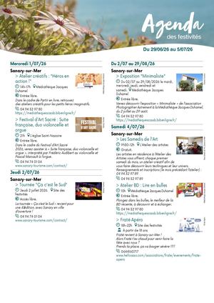 Agenda de la semaine du 29 juin au 05 juillet 2026